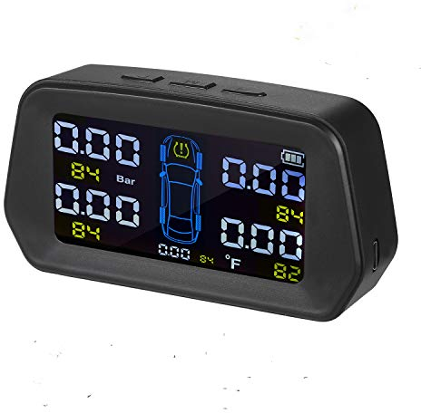 VISLONE TPMS Reifendruck kontrollsystem, Reifendrucküberwachungssystem, Solar Charge 5 externen Sensoren, 6 Alarmfunktion Echtzeit-Anzeigedruck und Temperatur von 4 Reifen