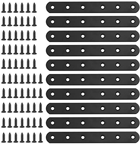 Glarks 10 pezzi 160 mm piatto dritto angolo brace nero giunto piastra connettore riparazione staffa di fissaggio con 45 viti per mobili in legno (160 x 20 x 3 mm)