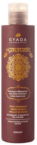 GYADA COSMETICS, Hyalurvedic Shampoo Dark Hair, Effetto Protettivo e Illuminante su Nuances Castane e Scure, a Base di Acido Ialuronico ed Erbe Ayurvediche Tintorie, 200 ml