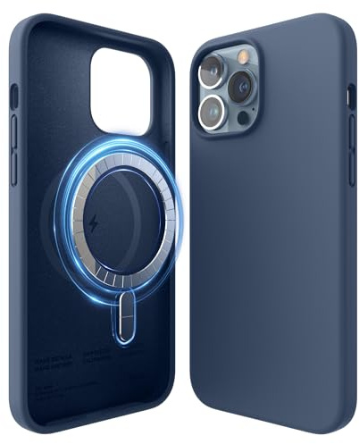 elago Magnetic Silicone Case for iPhone 13 Pro Max | Built-in Magnets, Protective Cover, Compatible with MagSafe Accessories (Jean Indigo)