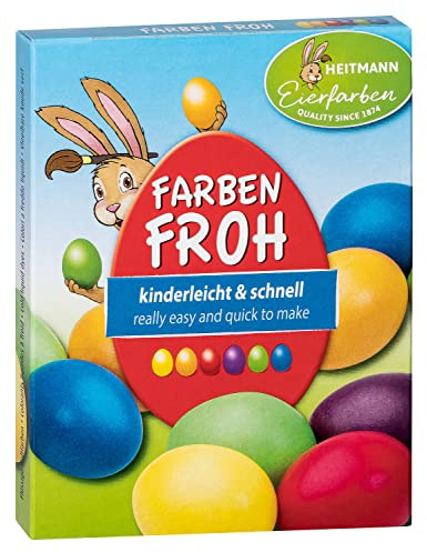 Heitmann Eierfarben - Couleurs Froh – 6 couleurs d'œufs liquides 1017049 Jaune/Orange/Rouge/Vert/Bleu/Prune 30 ml