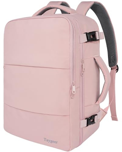 Taygeer Travel Backpack for Women, Carry On Backpack with Water Bottle Pocket & Shoe Pouch, TSA 15.6inch Laptop Mochila Flight Approved, Nurse Bag Casual Daypack for Weekender Business Hiking, Pink