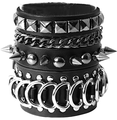 Eigso 2 Pcs Punk Leder Manschette Armbänder für Männer Frauen Spikes Nieten Nieten Lederarmbänder für Mann Frau