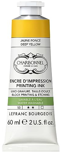Lefranc Bourgeois 301491 Charbonnel, wasserabwaschbare Kupferdruckfarbe mit ausgezeichnete Lichtechtheit, Vegan, 100% Lösemittelfrei - 60ml Tube - Dunkelgelb