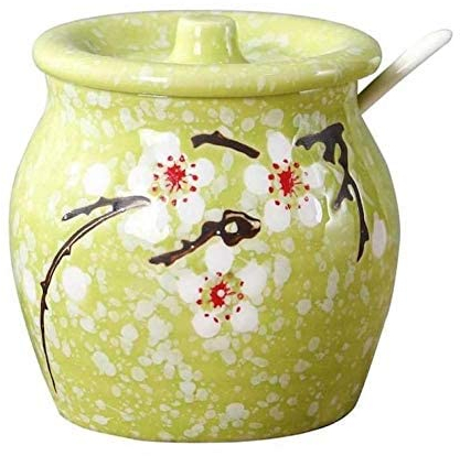 Sucrier japonais en céramique avec couvercle et cuillère - Vert