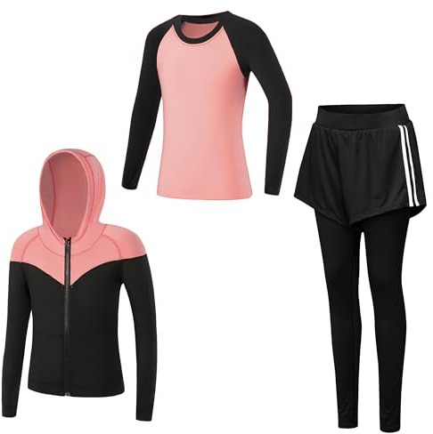 Tancefair Filles Jogging Survêtement 2/3 pièces Ensemble Veste et Pantalon à Capuche Sweatshirt Sport Survêtement de Top Bottoms Jogging Costume Âge 4-15 Ans Fille Survêtement