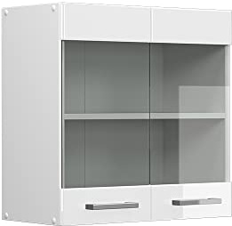 Vicco Küchenglasschrank R-Line, Weiß Hochglanz, 60 cm | 2 Türen · 1 Einlegeboden · Tiefe – 31 cm · ✓ Frei kombinierbar · ✓ Alles im Blick