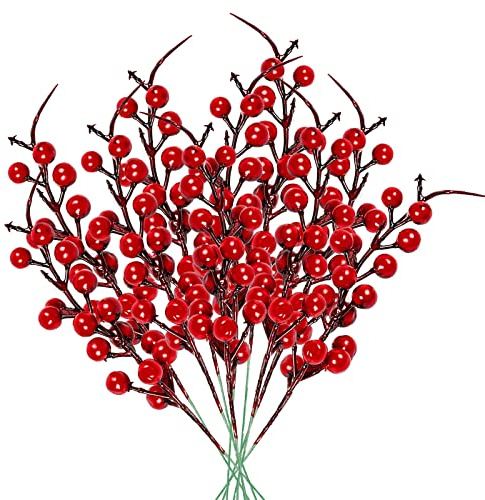 NAHUAA 10 Piezas Artificiales Bayas Rojas de Navidad Bayas de Acebo 26 cm Navideñas Ramas de Baya Rojas Tallos de Baya para Navidad Decoración Vacaciones Bodas Fiestas