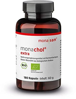 MONASAN monachol® extra BIO-zertifiziert Fermentierter Roter Reis 180 Stück | 2,8 mg Monacoline pro Kapsel, Vegan, Biozertifiziert DE-ÖKO-003, Citrininfrei, Laborgeprüft, Bedarf 6 Monate