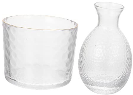 UPKOCH Glass Sake Set with Japanese Style Decanter and Ice Container 1-Set Sake Pot Heat-Resistant Serving Vessel Suitable for Home Bar and Dining Random Color