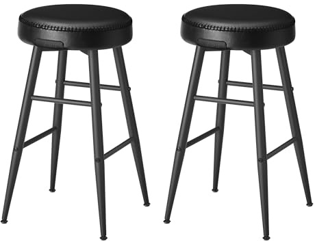 VASAGLE EKHO Collezione - Sgabelli Cucina, Set da 2 Sgabelli Alti da Bar, Sedie Cucina, PU con Cucitura, Moderno di Metà Secolo, Altezza 63 cm, Facile da Montare, Nero Inchiostro LBC080B01