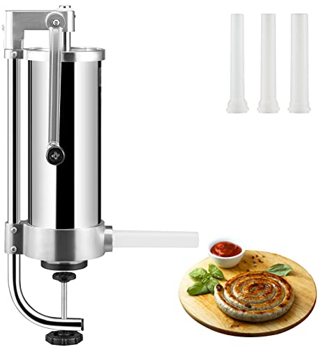 VEVOR Insaccatrice Manuale Verticale per Salsiccia Morsetto Tavolo Acciaio Inox 3L, Macchina per Insaccare Salsicce Manuale da Tavolo Capienza 3L in Acciaio Inossidabile 3 Tubi di Riempimento Inclusi