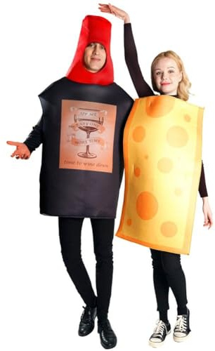 Red Wine and Cheese Fancy Dress Costume 2pcs Funny Role Play Party Food Jumpsuit Couples Costume for Men Women