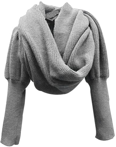 Gestrickte Schal mit ärmeln, Winter Warm Gestrickte Schal Damen Stricken Wickelschal Sweater Schal mit Ärmeln Schalumhang Cape Schal Stola Strick Wrap Schal Cape für Frauen Mode Poncho Schal mit Ärmel