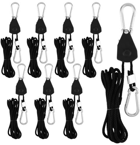 CHUENHEI 8 stycken repspärrhake med krokar, 2,4 m x 4 mm justerbar repspärrhake, 150 lb Duty Heavy Repspärrhake hängare för tält, växtlampa, camping