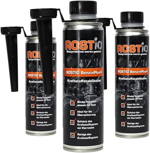 Rostio Benzin Additiv BenzinPlus4 | Kraftstoffstabilisator & Motorreiniger 300 ml | Einspritzdüsen-, Ventil- & Luftmassenmesser-Reiniger | Vergaser- & Drosselklappenreiniger, Größe: 3 Flaschen