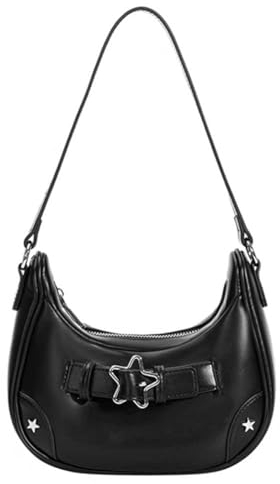 HICARRY Tasche Y2k Handtasche Mädchen Teenager Leder Unterarmtasche Unterarmtasche Vintage Schultertasche Damen Umhängetasche Klein Moon Bag (Schwarz)