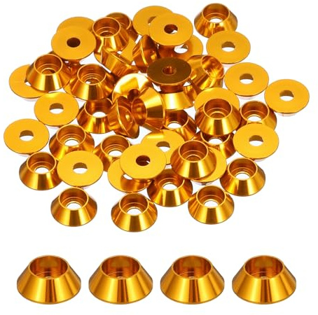 QUARKZMAN Rondelle Tazza Coniche M3, Guarnizioni Alluminio Anodizzato Guarnizione Rondella Testa Tazza Vite Rc/Fpv/Pc/Drone/Accessori Meccanici Parti Modello, Pz50 (Dorato)