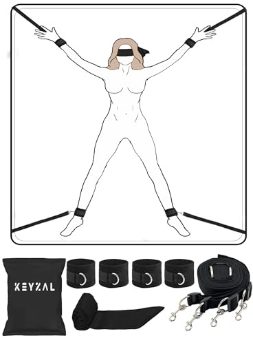 Menottes BDSM Réglables, Kit Bondage Lit SM, Attaches Poignets et Chevilles avec Bandeau Pour Les Yeux, Jouet Sexuel Adulte, Couple, Sextoy Érotique, Plaisir Femme Homme, Accessoires BDSM (Noir)