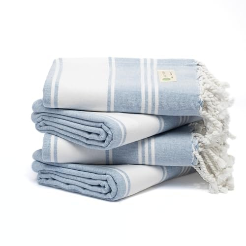 Salt Earth Cotton Turkish Beach Towel, Set of 4-36 X72 Large Bath Towels, Quick Dry Towel, Bathroom, Beach Essentials, Gym, Quick Dry for Shower, Lightweight Large Towels for All (Sky Blue)