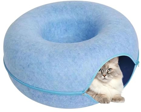 Katzentunnelbett, 50 cm Katzentunnel für Hauskatzen, abnehmbare und waschbare Katzen-Donut-Betttunnel aus Filz, universell für alle Jahreszeiten, Katzenwohnung und Katzenhöhle