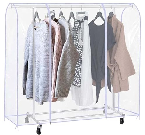 Kleiderständer Abdeckung, Kleidersack Lang 180cm für Kleiderständer, Große Transparent Kleiderhülle mit Reißverschluss, Wasserdicht Kleiderbügel schutzhülle Schützt Kleidung vor Sonne, Staub