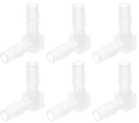 uxcell 1/4 90 Degree Elbow Hose Barb, 6pcs L-Shaped Aquarium Air Valve Connector Tubing for Fish Tank Pond Air Line