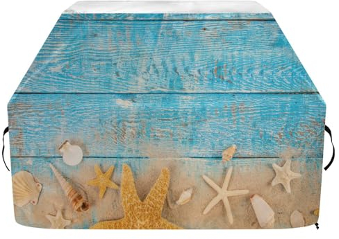 Grillabdeckungen, Oxford-Grillabdeckung für Weber, Brinkmann, Char Broil, wasserdicht, winddicht, reißfest, Muschel-Seestern auf blaugrünem Holz, Strandgas-Abdeckung (165 x 63,5 x 114 cm)