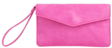 Girly Handbags Bolso de mano tipo sobre liso de piel sintética para mujer Fucsia