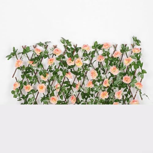 BBTISG Brise vue Extensible Clôture Artificielle avec Fleurs Panneaux de Treillis Extensibles Panneaux De Haie Artificiels Extensible pour Jardin, Balcon et Extérieur (champagne)
