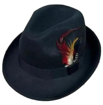 FULUJIDI Fedora Trilby Filzhut Hut Damenmode Feder Show Hüte Herren Jazz Hüte Schwarz