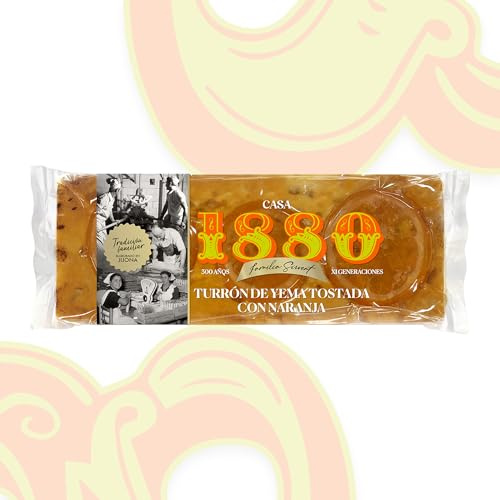 1880 Turrón de Yema Tostada con Naranja Rilsan, Sin Gluten, 300 g | Elaborado con almendra seleccionada, hecho en España, ideal para regalar, para compartir o como capricho, dulce navideño