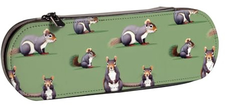 WURTON Federmäppchen aus Leder mit rotem Eichhörnchen-Aufdruck, kompakt und vielseitig, Stifteetui aus Leder