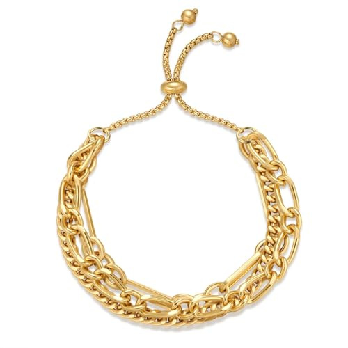 LILIE&WHITE Bracelet Réglable Plaqué Or – Élégant Bracelet Femme avec Design Minimaliste et Fermoir Coulissant, Eine Grösse, Cuivre, Pas de gemme