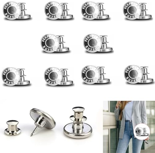 12 Stück 17mm Button Pins, Jeans Knöpfe Ohne Nähen, Hosenknöpfe Zum Stecken, DIY Jeansknopf, Hosen Enger Machen, zum Erweitern oder Reduzieren der Hosengröße