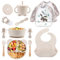 Feelhap Assiette Bebe, Coffret Repas Bebe Silicone 13 Pièces, Vaisselle Antiderapant pour Bébé Set Silicone avec Ventouse Assiette Bol Fourche Cuillère Bavoir et Tasse Cadeau Grignoteuse Bébé (Beige)