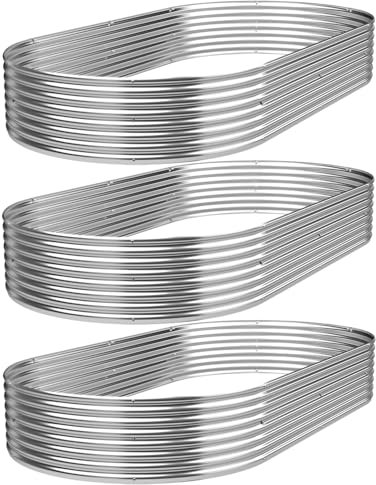 Bvewg 3-pack 6 x 3 fot galvaniserad upphöjd trädgårdsbädd utomhus, metall trädgårdsbädd för grönsaker, stål upphöjda sängar för trädgårdsskötsel, låda över marken för blommor