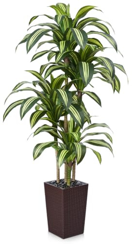 VeriNatural Künstlicher Drachenbaum 180 cm Kunstpflanzen Groß - UV-beständige künstliche Pflanze mit 96 Blättern, Braun Topf & Flusssteinen - Deko Pflanze für Wohnzimmer Büro Indoor Outdoor, VN127