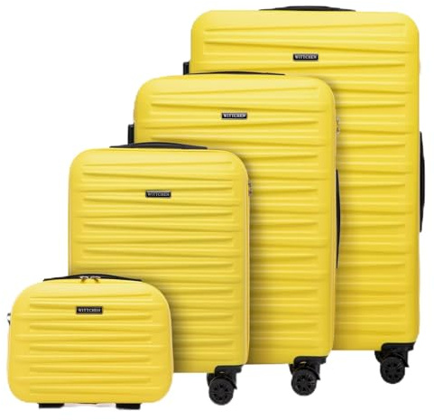 WITTCHEN Skyspeed Line Reisekoffer 4er Koffer-Set Rollkoffer Trolley Handgepäck Gepäck Reisekofferset mit Kosmetikkoffer Hartschalenkoffer ABS Kombinationsschloss Gelb Lufthansa/Eurowings
