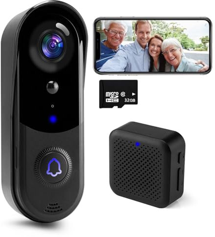 PEKNIU Wireless WiFi Video Doorbell Camera with Chime, 32GB SD/Cloud Storage, 1080P HD, PIR Motion Detection, Night Vision, 2-Way Audio, Real-Time Alerts, IP66 Weatherproof, 2.4G WiFi