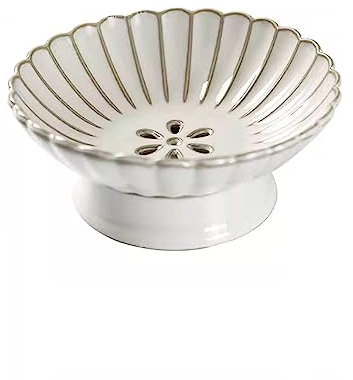 Cesta de frutas Bandeja de drenaje de cerámica vintage Bandeja de frutas secas alta para el hogar Bandeja de frutas para refrigerios Bandeja de frutas azul y blanca Frutero decorativo (blanco L)