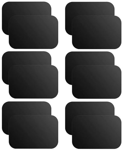 Czkonore Metallplatta mobiltelefon 12 stycken, rektanglar 65 x 45 mm metallplattor för mobiltelefonhållare bil, metallplatta självhäftande med starkt lim för biltillbehör mobiltelefon, svart