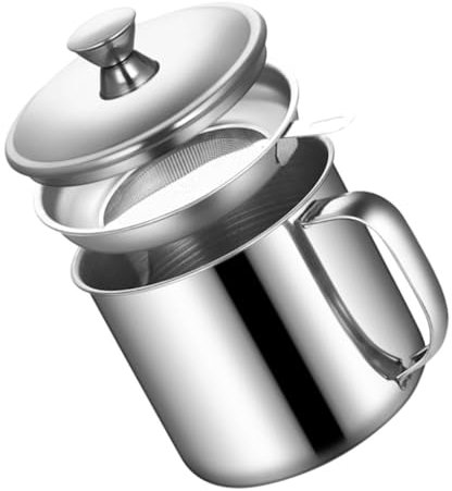 CIYODO Contenitore Per Grasso in Acciaio Resistenti Con Filtro Maglia Fine Per Conservare Grasso Di Pancetta e Olio Da Cucina Con Maniglia Ergonomica Per Trasporto Sicuro e Facile