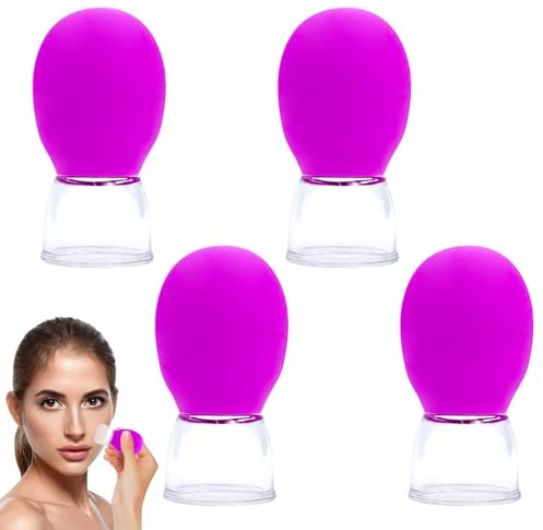 4 Stück Schröpfgläser Gesicht mit Rosenrot Silikon Saugball, Starke Adsorption Cupping Gesicht, Abnehmbares Design Facial Cupping für Alle Körperteile (Rosenrot)