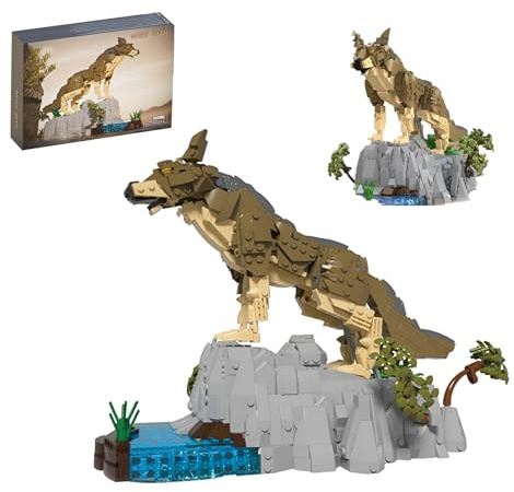 DzirePada Wolf Bausteine Bausatz, 1192Stück Wald Tier Modell Spielzeug Kit, STEM Heulender Wolf Klemmbausteine, Ideen Geschenke für Kinder Erwachsene Haus Büro Dekoration