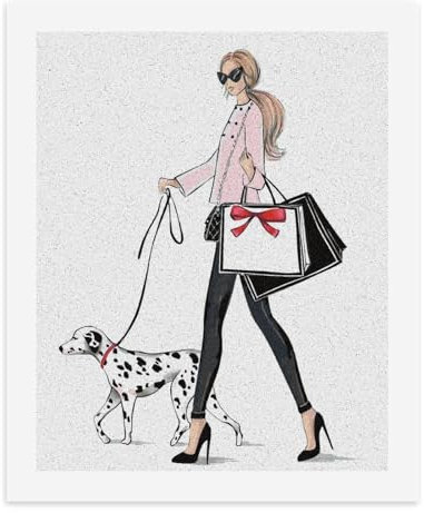 Peinture par numéros Femme à la mode avec sacs à provisions et chien dalmatien Peinture numérique Art Print sans cadre 40 x 50 cm