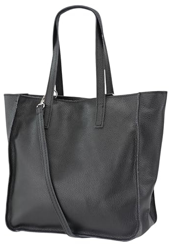 Damen Henkeltasche aus Echtleder – Mittelgroßer Shopper mit Schulterriemen – Handtasche Schultertasche mit Reißverschluss und Innenfach 37x13x29 cm Lili G555