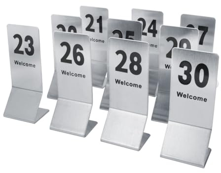 10 Piezas Números de Mesa, Señal de Mesa Numerada de Doble Cara de Acero Inoxidable, Tarjeta de Asiento de Boda de Restaurante para Eventos, Banquetes, Servicio de Alimentos(21-30)