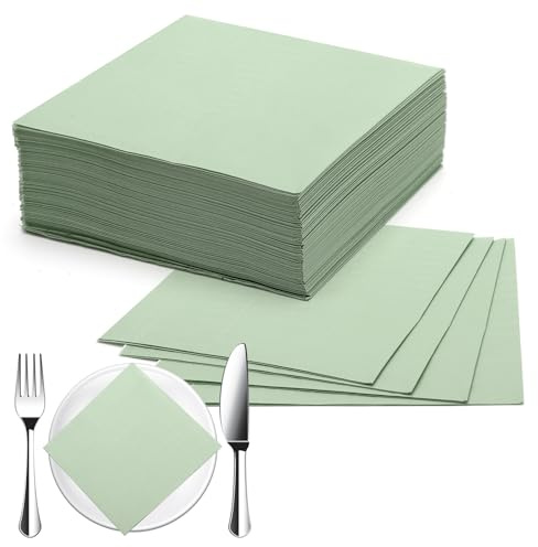 100 Stück serviette papier vert sauge, 33 x 33 cm serviette de table vert sauge, serviettes papier jetables, serviette papiers mariage, Pour les mariages, les anniversaires, les fêtes