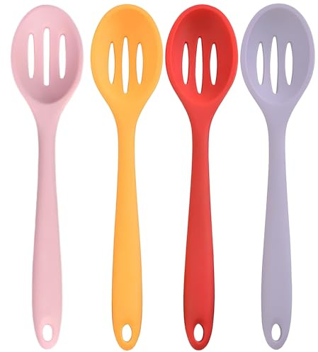 4 Pcs Slotted Spoons For Cooking,Nonstick Mixing Serving Spoons,For Kitchen Cooking Bake Stir Draining Tool,Anti-Slip Handle, Dishwasher Safe.